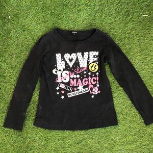 送料無料★中古★120 OLLINKARI 長袖Tシャツ 黒 女の子 ゴスロリ 厚手 ハート ピンク オリンカリ トレーナー ロンT