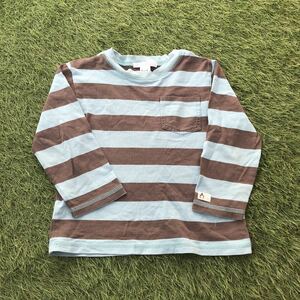  free shipping * used * 100 JANIEandJACK long sleeve T shirt child clothes border green × Brown 