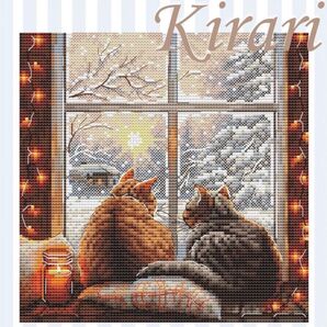 クロスステッチキット 猫と雪 14CT 刺繍作成キット 図面印刷なし