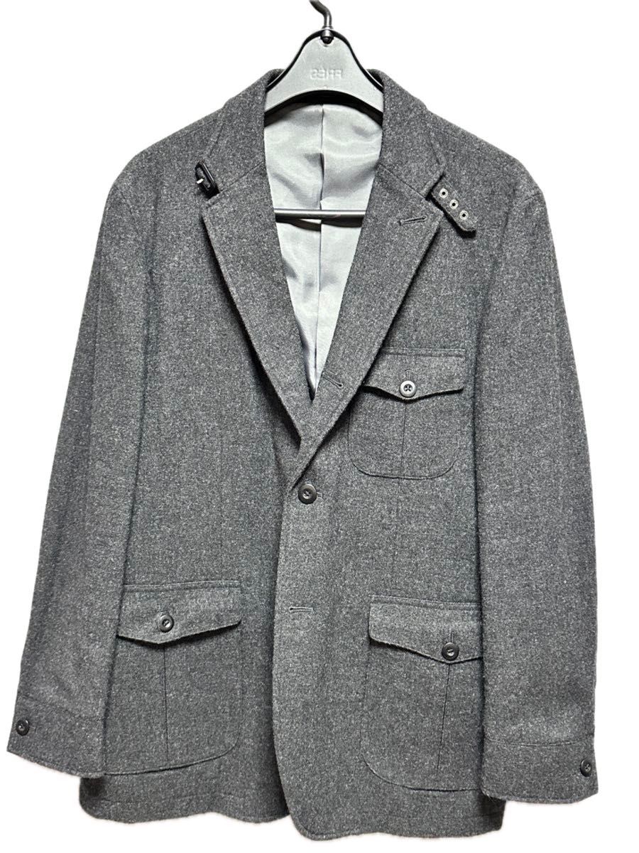 メンズ テーラードジャケット グレー ウール混 カジュアル　LL
