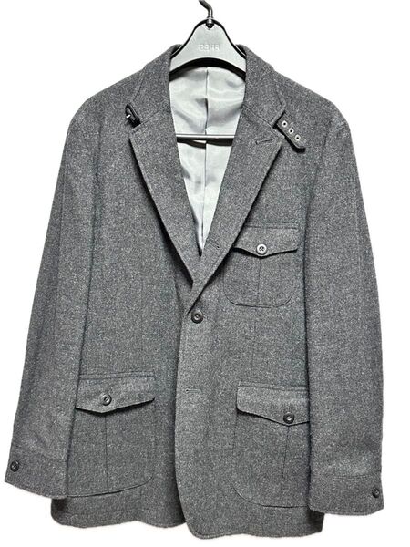 メンズ テーラードジャケット グレー ウール混 カジュアル LL