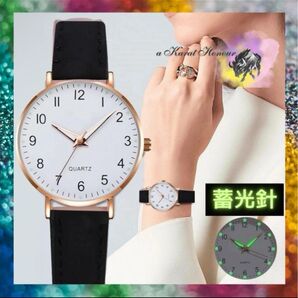 ブラック 黒 スエード ローズ ゴールド 腕時計 大人 通勤 シンプル 蓄光 蓄光針 レディース ピンク クォーツ アナログ