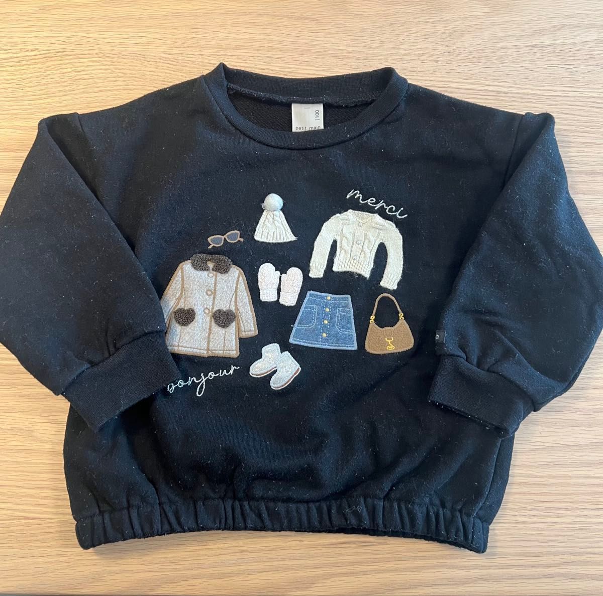 petit main プティマイン トレーナー 100 ブラック フレンチスタイル　刺繍　黒