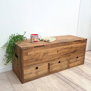 特別価格!1点のみ!引き出し付き ベンチ型 収納ボックス (W100cmxD35cmxH40cm)