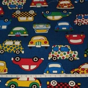 車柄 生地 布地 マルチカラー ブルー系 子供向け ハンドメイド