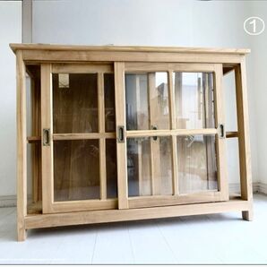 ■購入金額79750円 チーク総無垢 スライド扉ガラスキャビネット