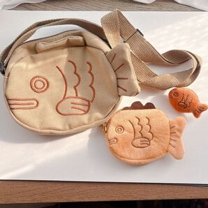 たい焼き3点セット たい焼き ベージュ色 ポーチ