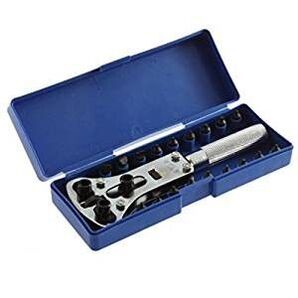 ケース付 3点支持オープナー 防水式腕時計用 スクリューバック 18ビット 電池交換 裏蓋開閉工具 爪幅調整式 カバーケース外し