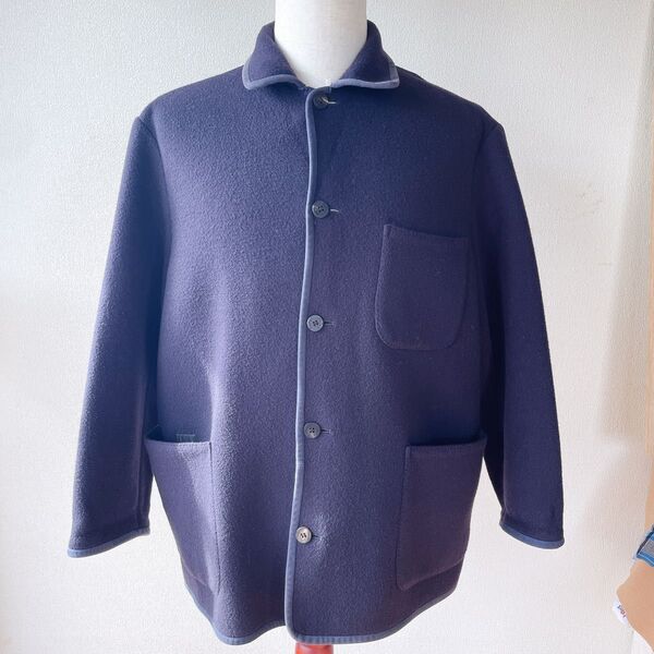 Papas パパス ウールメルトン カシミヤ混 カバーオール 裏チェック Sサイズ L相当 日本製 パイピングジャケット アウター