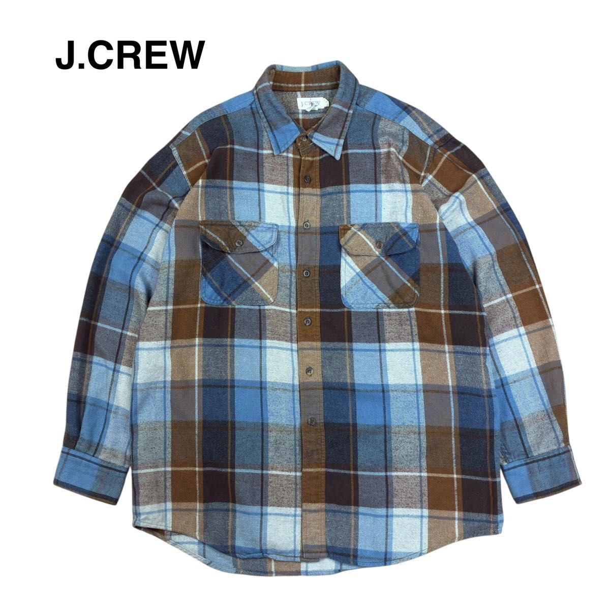 90s J.CREW ジェイクルー チェック ネルシャツ 巨人タグ 長袖 フランネル 総柄 コットン マルチカラー L