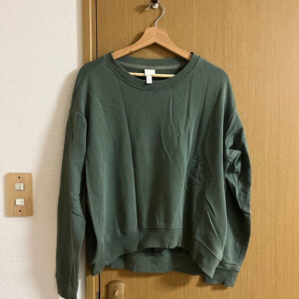 h&m xs 長袖スウェット トレーナー 無地 グリーン系 カジュアル