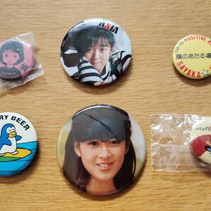 ☆ヴィンテージ☆缶バッジ 5点セット 森尾由美 斉藤由貴 薬師丸ひろ子 伊藤さやか サントリーペンギン まとめ売り 激レア品含む