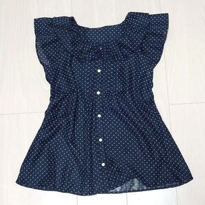 THE BAD and THE BEAUTFUL フリル ブラウス ドット柄 水玉 カットソー ネイビー