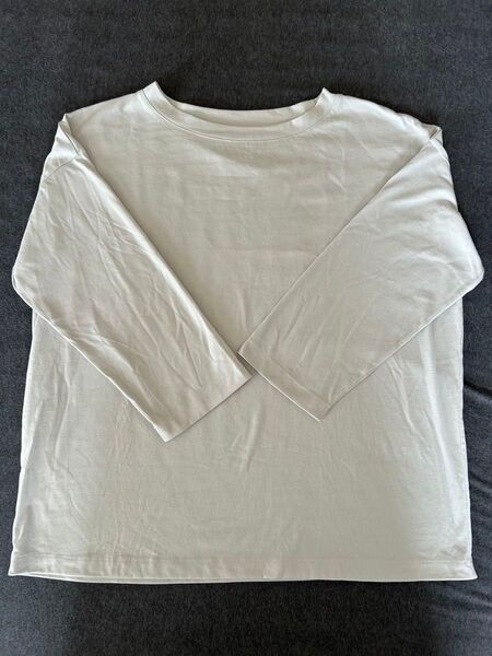 無印良品 天竺編みボートネック七分袖Tシャツ L・ライトグレー
