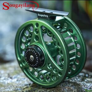 ソウガイラン フライリール アルミニウム製 5/6wt 大型アーバーフライリール ステンレススチールドラッグシステム グリーン