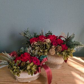 プリザーブドフラワーアレンジNo.194 クリスマスアレンジ3 2点セット
