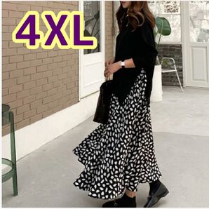 ワンピース 4XL レイヤード ロングスカート フレア 大きいサイズ ドット ロングワンピース ゆったり