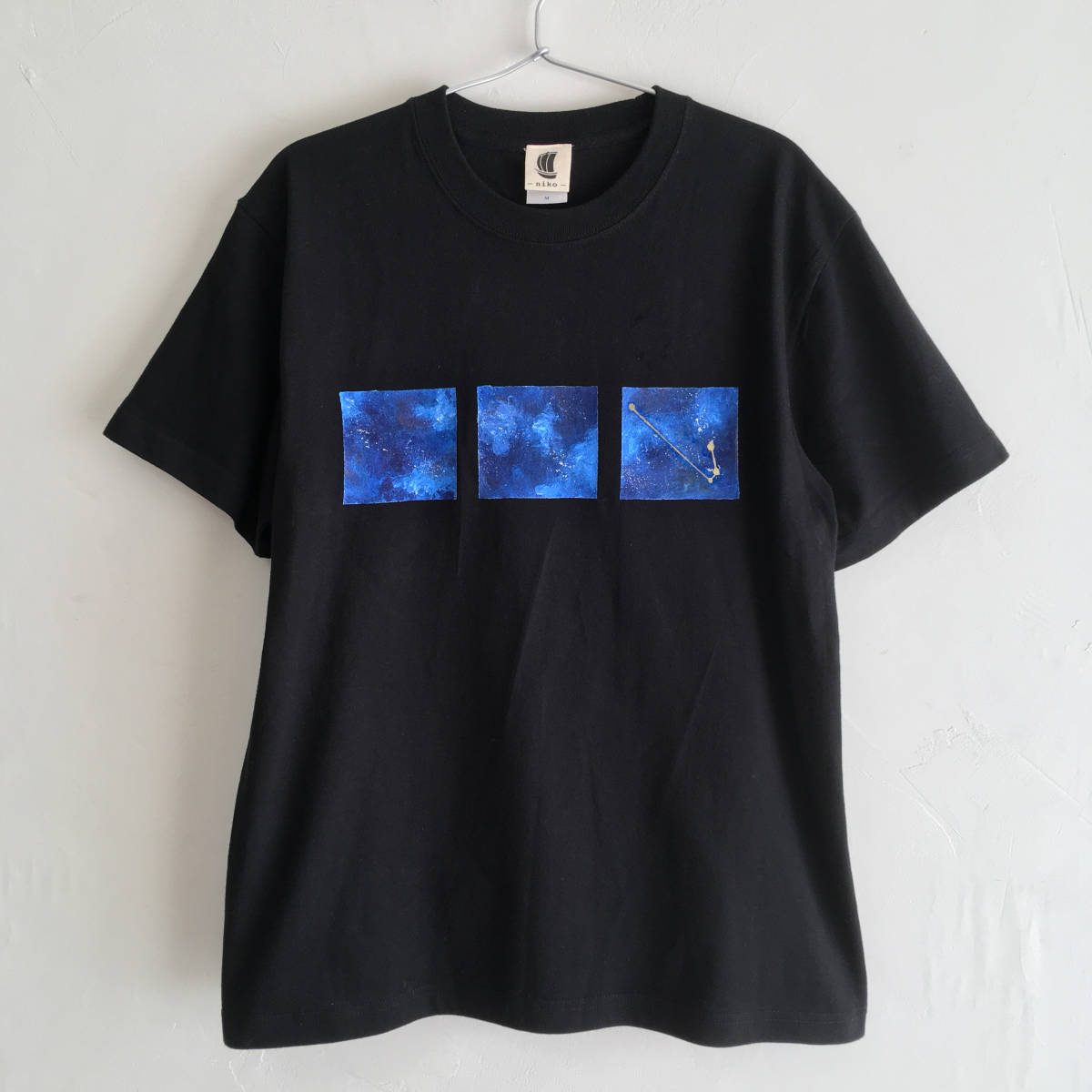 Handgezeichnetes T-Shirt mit Weltraummuster und 12 Sternbildern zur Auswahl, Schwarz, S-Größe, Galaxis, sternenklarer Himmel, S-Größe, Rundhals, gemustert