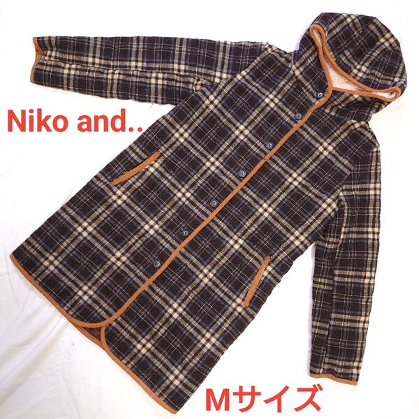 ニコアンド Niko and..チェック柄 フード ロング 中綿コート 防寒 M キルティング アウター チェック