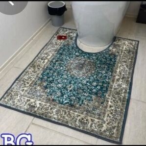 新品 トイレマット ブルーグリーン ペルシャ絨毯風プリント