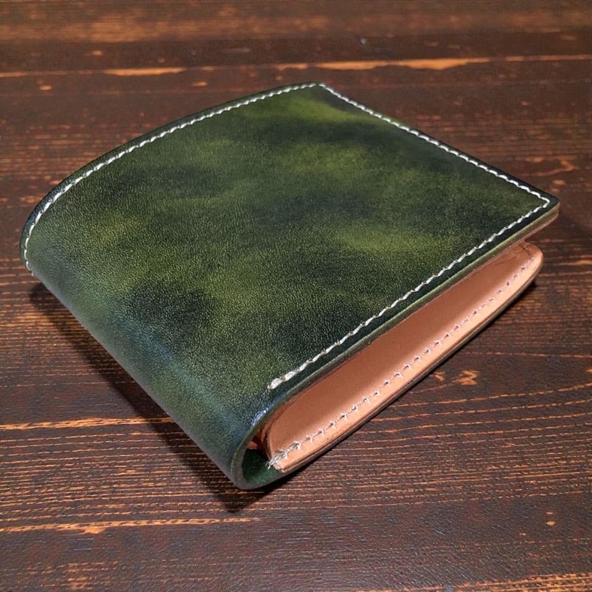 フルレザー 二つ折り財布 本革 緑 メンズ レディース 小銭入れ カードケース アドバンレザー