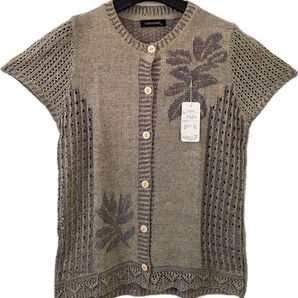 CORROSEニットカーディガン 半袖ニットベスト リーフ柄 透かし編み新品タグ付き 葉っぱ柄