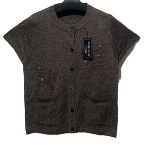 ボタン配置が可愛いカラフルボタン ブラウンニットベスト M-L サイズ新品