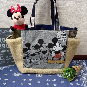 ボアが今旬♪ デニムリメイクトートバック ミッキーマウス ハンドメイド