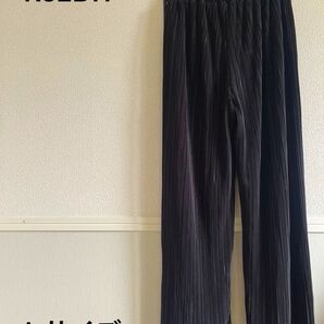 Re:EDIT リエディ サテンプリーツパンツ 楊柳 イージー ブラック L 黒色 ボトムス きれいめ キックフレア