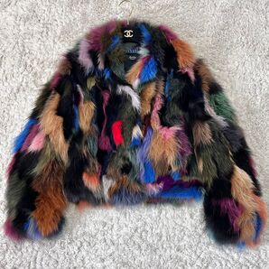 【フランス製】KRYOS フォックスファー マルチカラー ショート 毛皮 コート FOX リアルファー アウター 狐