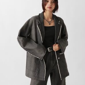 PAGE BOY ストライプデニムジャケット オーバーサイズデニムジャケット 黒 グレー ブラック フリー