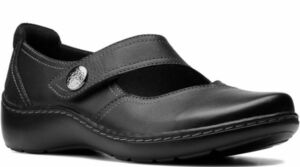  free shipping Clarks 24cmme Lee je-n Loafer black black Wedge leather ballet Flat pumps office boots RR18