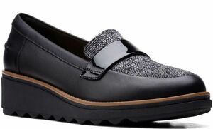  бесплатная доставка Clarks 23.5cm Wedge Loafer кожа черный чёрный твид туфли без застежки офис спортивные туфли формальный ботинки RR20