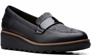  free shipping Clarks 25cm Wedge Loafer leather black black tweed slip-on shoes office sneakers formal boots RR20