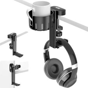 KDD ヘッドホン スタンド ドリンクホルダー360°回転 取説付 携帯ホルダー