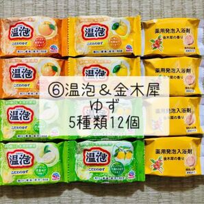 ⑥入浴剤 ゆず 色付き透明湯 温泡 アース製薬 5種類12個 金木犀の香り お試し