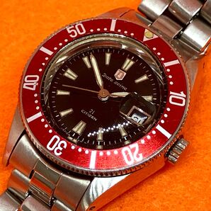 CITIZEN Date seine 21石 手巻き レディス腕時計 赤ベゼル ダイバースタイル