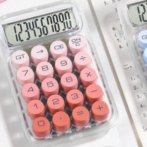 韓国雑貨 電卓 クリア ホワイト ピンク レッド グラデーション スケルトンドーパミン 丸ボタン カラフル 計算機