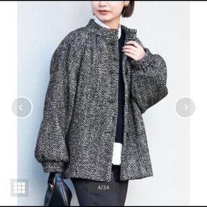 未使用級IENA ヘリンボンツイード ハーフコート 黒 36 近年モデル