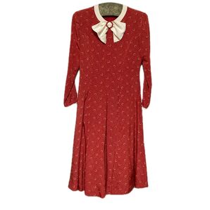 Payton place ペイトンプレイス 昭和レトロ 和柄リボン襟 ワンピース お嬢さん 赤 ヴィンテージ