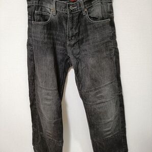 メンズ コミネ Komine ブラックジーンズ バイク用(プロテクト無し)ロゴダメージあり、裏地の裾汚れあり