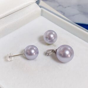 B153 新品未使用 ラベンダー系 約10㎜&12㎜ 本貝パール シェルパール スタッドピアス&トップ シンプル ファッション