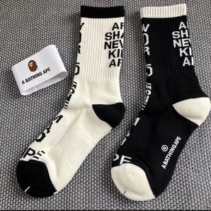 A BATHING APE ソックス 2足セット ブラック ホワイトY-11