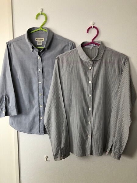 レディース ブラウス 2点セット Eddie Bauer XS、UNIQLO M、OL、学生 七分袖 長袖 綿100%