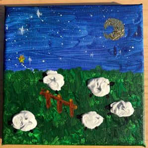 絵画 ひつじ 羊 睡眠 夜