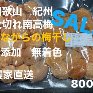 和歌山 紀州 大切れ南高梅 昔ながらの梅干し 無添加 無着色 800g 農家直送