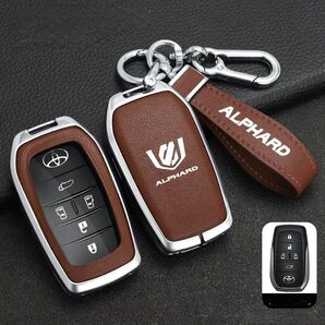 アルファード 30 40系 キーケース キーカバー キーホルダー 金属製 5 6ボタン スマートキー レザー 金属メタル ブラウン