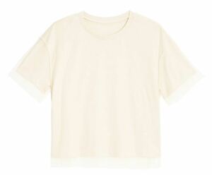 半袖 S 白 ナチュラル コットン シフォン　Tシャツ シアードッキングT(5分袖) GU ジーユー トップス レディース