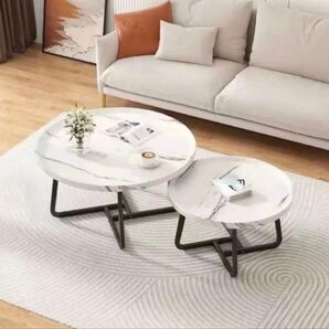 VEEZHA ネストテーブル ローテーブル おしゃれ マルテーブル コーヒーテーブル 2個セット大直径70cm 小/直径50cm