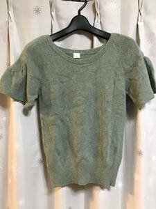  beautiful goods [SHIPS/ Ships ] short sleeves wool knitted * sweater / free size * green group * wool 100%* lady's *USED